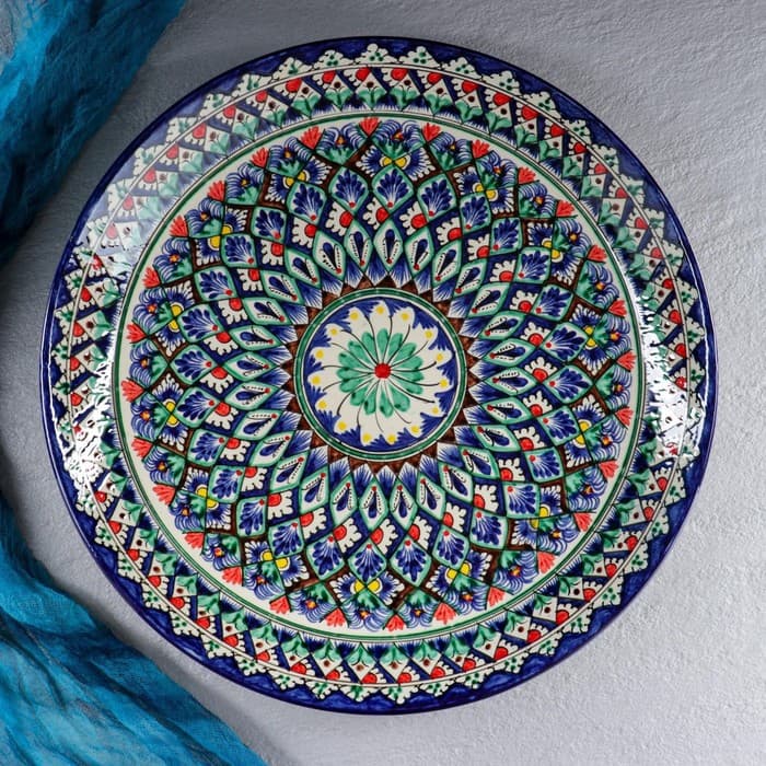 Ляган узбекский Риштанская Керамика «Узоры», d=36 см, синий