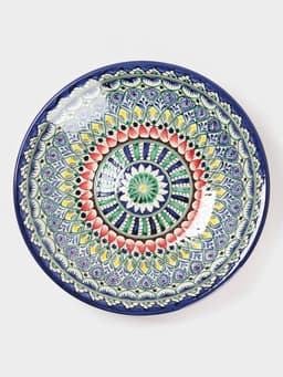 Ляган узбекский Риштанская керамика «Узоры», для плова, d=33 см, глубокий, синий