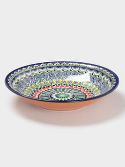 Ляган узбекский Риштанская керамика «Узоры», для плова, d=33 см, глубокий, синий