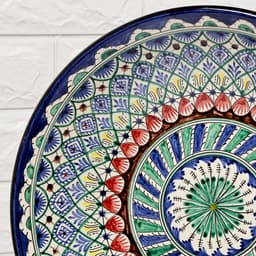 Ляган узбекский Риштанская керамика «Узоры», для плова, d=33 см, глубокий, синий