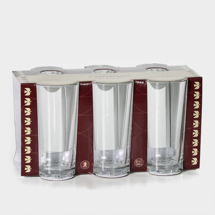 Набор стаканов «Глория», 280 мл, 6 шт., стекло, прозрачный