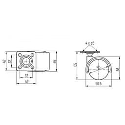 Колесо мебельное, d=50 мм, на площадке, без тормоза