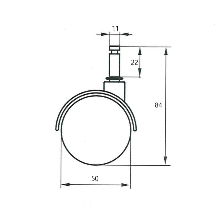 Колесо мебельное, d=50 мм, со штифтом 11×22 мм, c мягким ходом, без тормоза