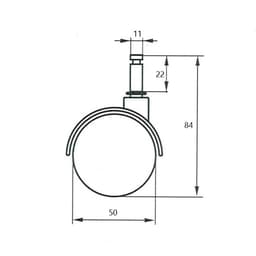 Колесо мебельное, d=50 мм, со штифтом 11×22 мм, c мягким ходом, без тормоза