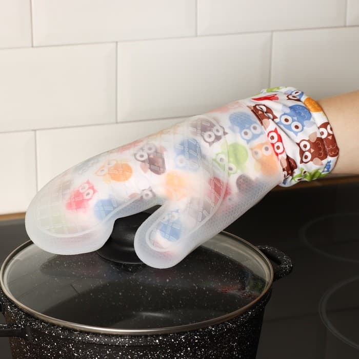 Рукавица для горячего Доляна «Совы», силикон, 28×19 см