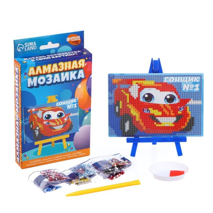 Алмазная мозаика с частичным заполнением на подставке для детей «Гонщик», 10×15 см