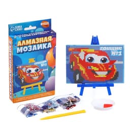 Алмазная мозаика с частичным заполнением на подставке для детей «Гонщик», 10×15 см