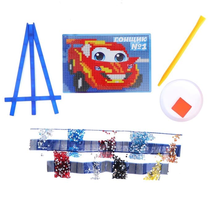 Алмазная мозаика с частичным заполнением на подставке для детей «Гонщик», 10×15 см