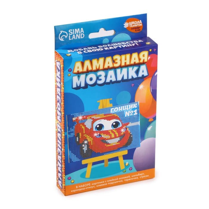 Алмазная мозаика с частичным заполнением на подставке для детей «Гонщик», 10×15 см