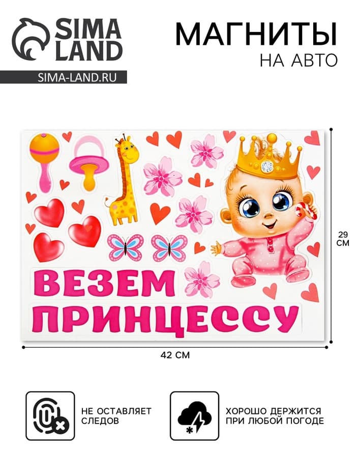 Набор магнитов на авто «Везем принцессу!», на выписку