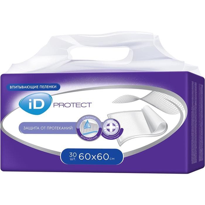 Пелёнки одноразовые впитывающие iD Protect, размер 60×60, 30 шт.