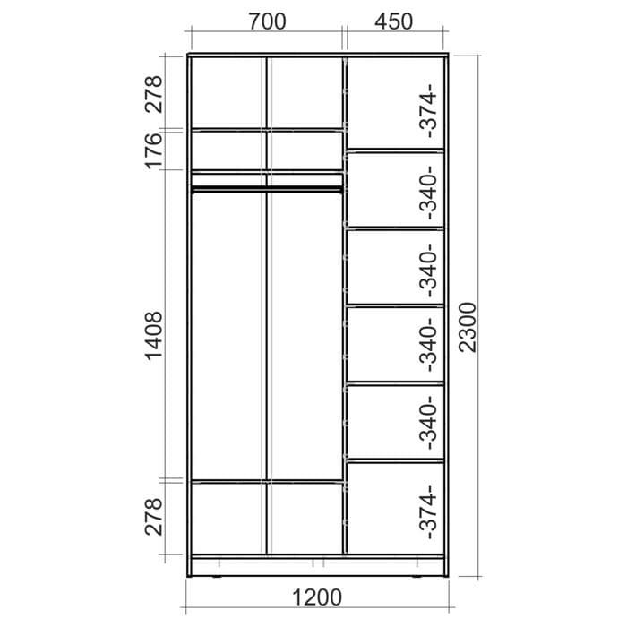 Шкаф – купе «Хит-23-12-55», 1200×620×2300 мм, с зеркалом, цвет ясень шимо светлый