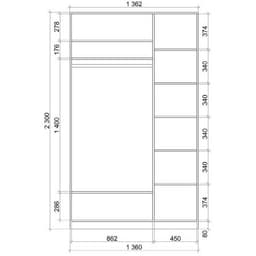 Шкаф – купе «Хит-23-14-55», 1360×620×2300 мм, с зеркалом, цвет ясень шимо светлый