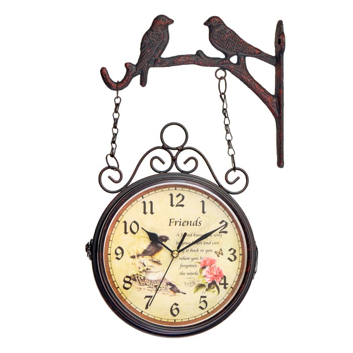 Часы настенные интерьерные «Птички», двусторонние, на подвесе, бесшумные, плавный ход, 24×40 см, циферблат d=17 см, от батареек 2×АА