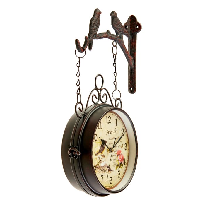 Часы настенные интерьерные «Птички», двусторонние, на подвесе, бесшумные, плавный ход, 24×40 см, циферблат d=17 см, от батареек 2×АА