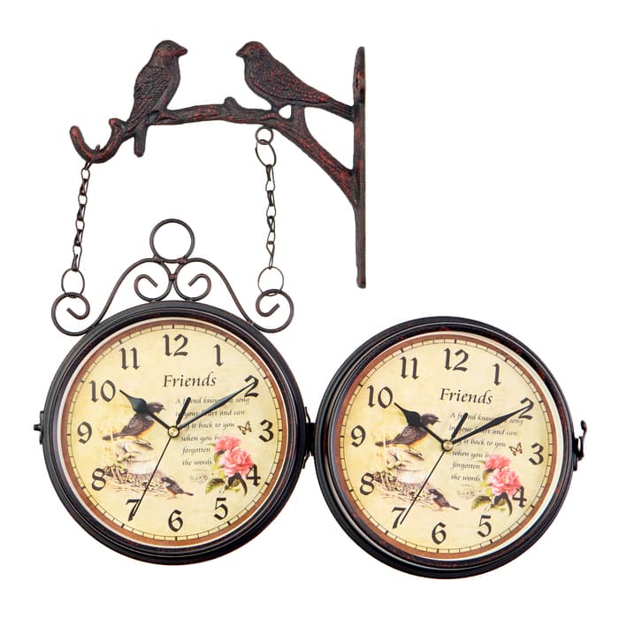 Часы настенные интерьерные «Птички», двусторонние, на подвесе, бесшумные, плавный ход, 24×40 см, циферблат d=17 см, от батареек 2×АА