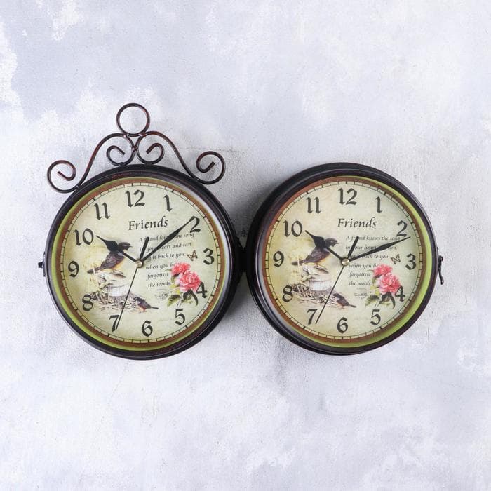 Часы настенные интерьерные «Птички», двусторонние, на подвесе, бесшумные, плавный ход, 24×40 см, циферблат d=17 см, от батареек 2×АА