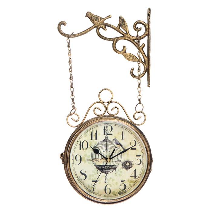 Часы настенные интерьерные «Птичка в клетке», двусторонние, на подвесе, бесшумные, плавный ход, 23×44 см, d=17 см, от батареек 2×АА