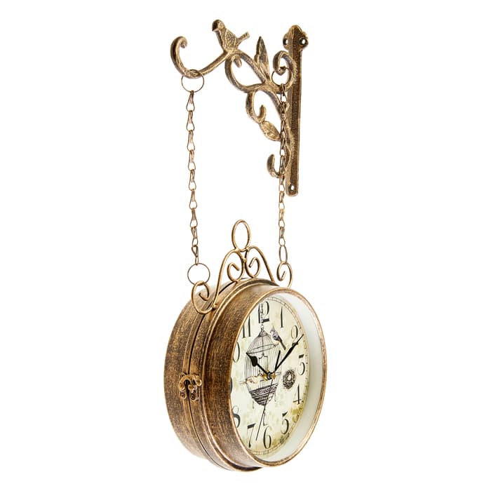 Часы настенные интерьерные «Птичка в клетке», двусторонние, на подвесе, бесшумные, плавный ход, 23×44 см, d=17 см, от батареек 2×АА