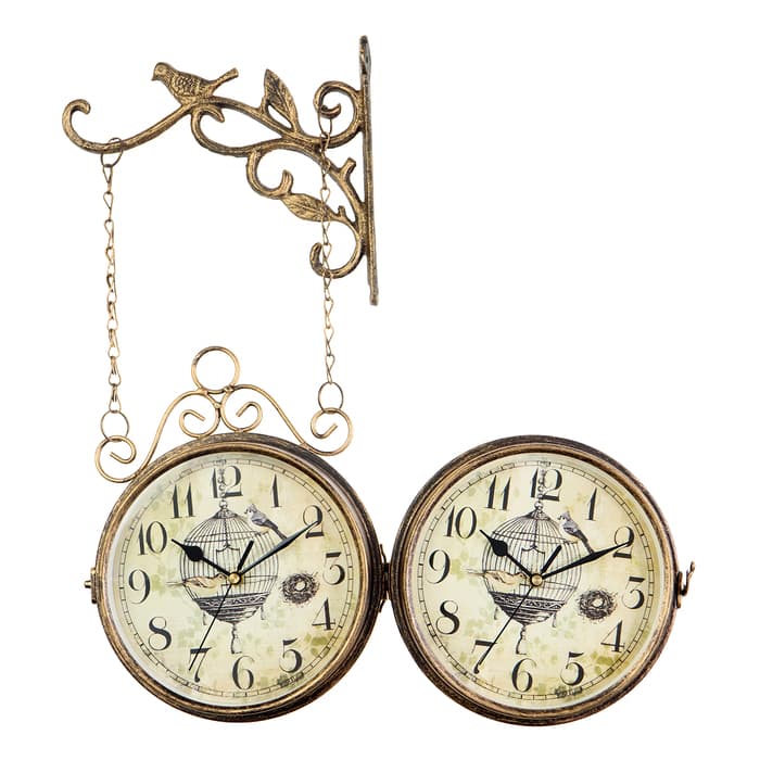Часы настенные интерьерные «Птичка в клетке», двусторонние, на подвесе, бесшумные, плавный ход, 23×44 см, d=17 см, от батареек 2×АА