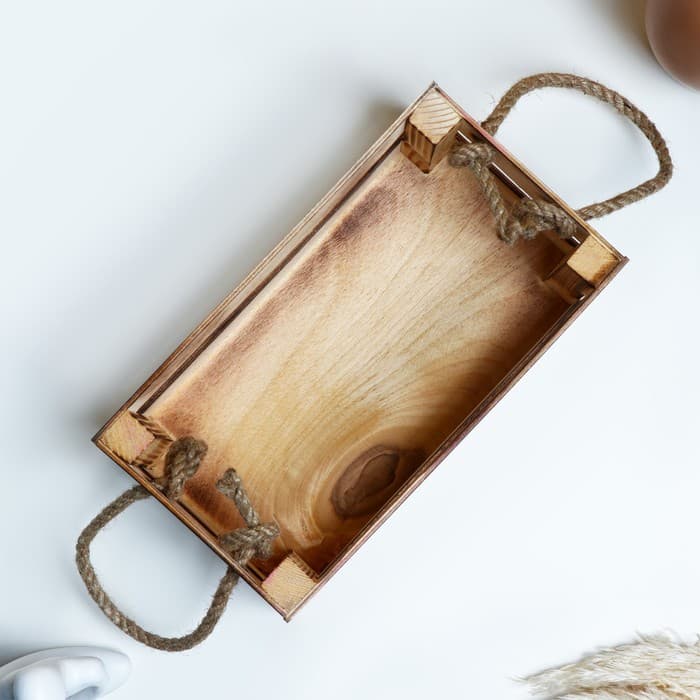 Кашпо для цветов «Двушка лайт», 24.5×13.5×9 см, деревянное, ручка - верёвка