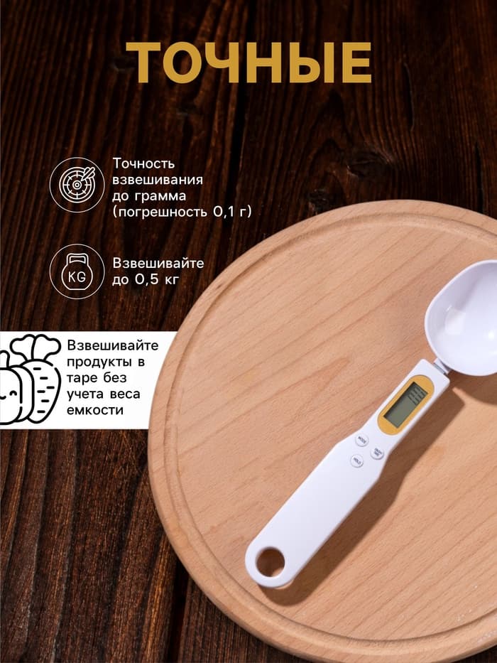 Мерная ложка Luazon LV-507, электронная, до 0.5 кг, белая