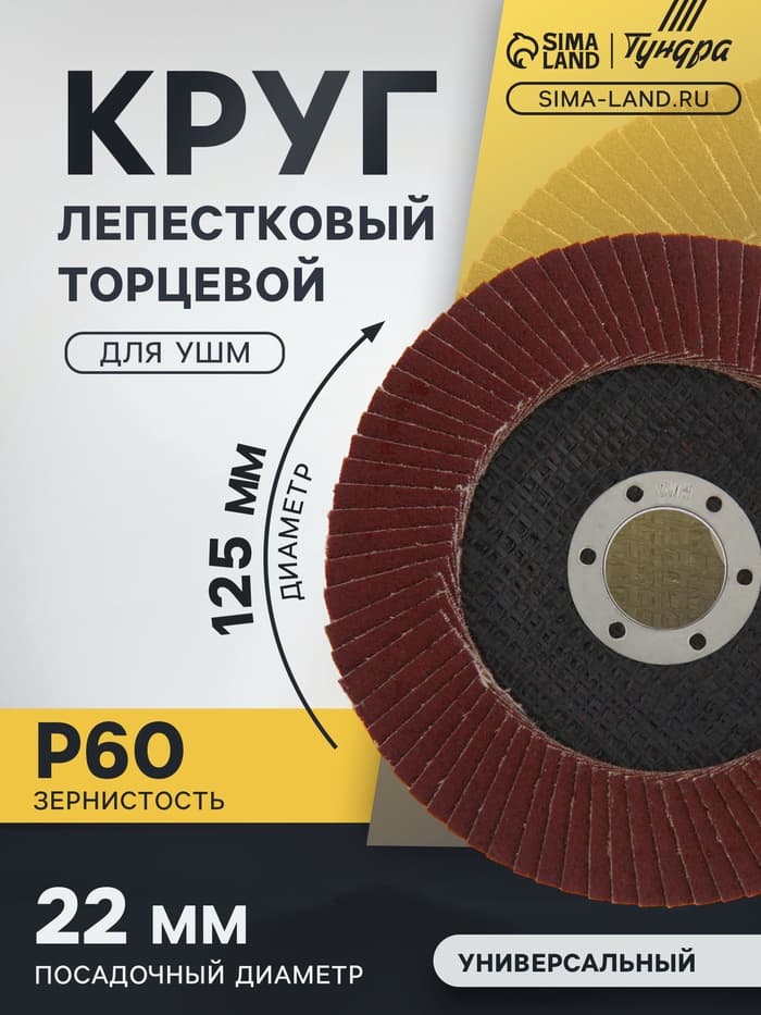 Круг лепестковый торцевой конический ТУНДРА, 125×22 мм, Р60