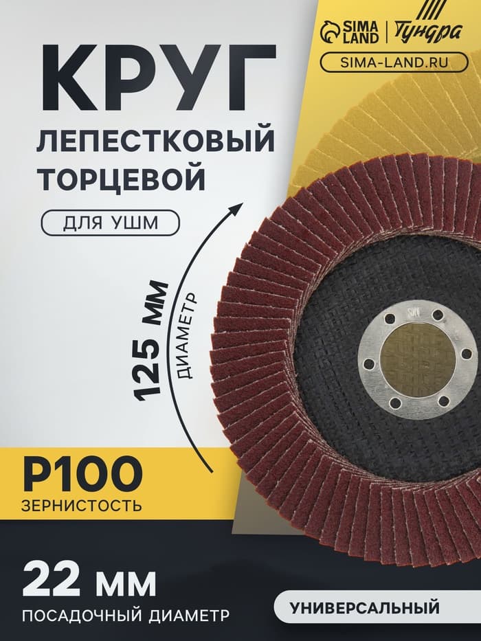 Круг лепестковый торцевой конический ТУНДРА, 125×22 мм, Р100