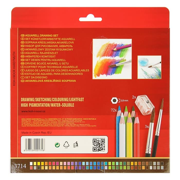 Карандаши цветные акварельные набор 72 Koh-I-Noor Mondeluz3714 + точилка + кисть 2 шт.