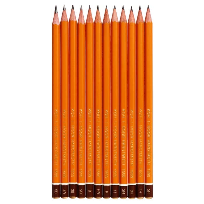 Набор карандашей чернографитных Koh-i-Noor 1502/III, 12 штук, разной твёрдости, шестигранные, деревянные, в металлическом пенале