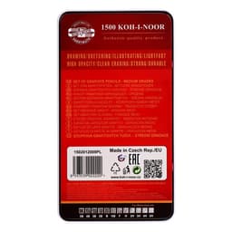 Набор карандашей чернографитных Koh-i-Noor 1502/III, 12 штук, разной твёрдости, шестигранные, деревянные, в металлическом пенале