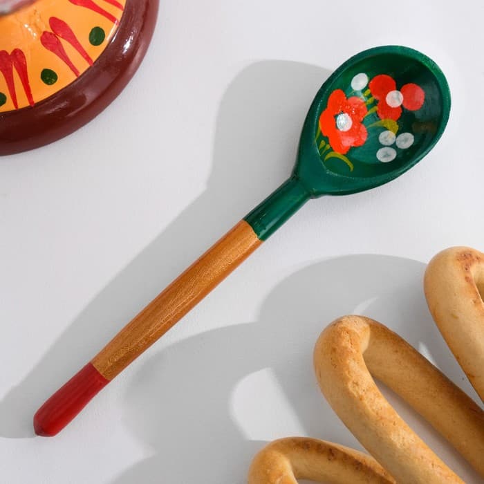 Сахарница дерево хохлома «Красота» с ложкой, 10×9 см