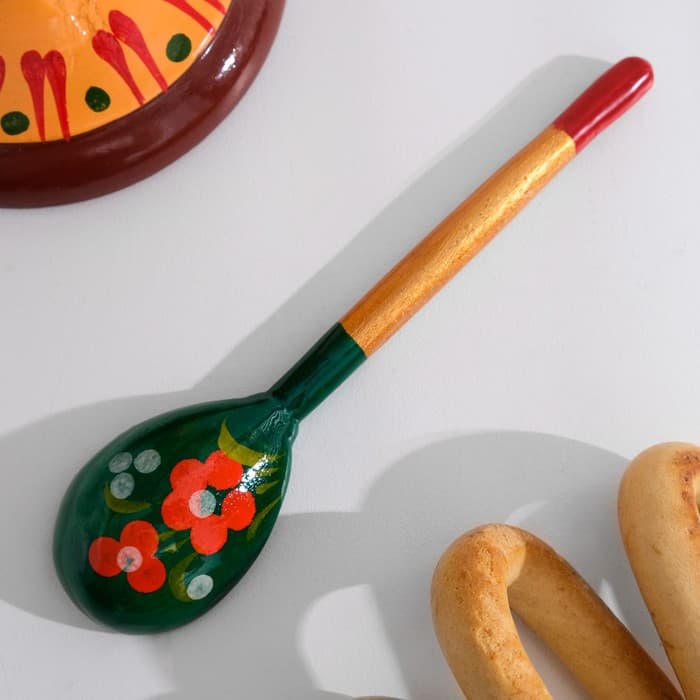 Сахарница дерево хохлома «Красота» с ложкой, 10×9 см