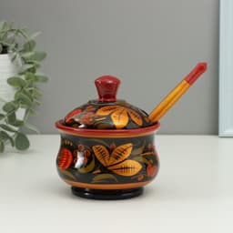 Сахарница дерево хохлома «Красота» с ложкой, 10×9 см