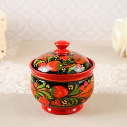 Сахарница дерево хохлома «Красота» с ложкой, 10×9 см