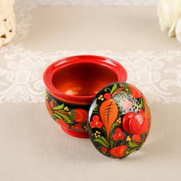 Сахарница дерево хохлома «Красота» с ложкой, 10×9 см