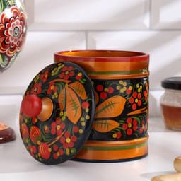 Банка для хранения сыпучих продуктов «Земляничка», кадочка средняя, 8.5×15 см, дерево, хохлома