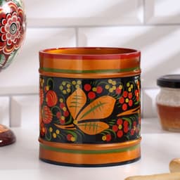 Банка для хранения сыпучих продуктов «Земляничка», кадочка средняя, 8.5×15 см, дерево, хохлома