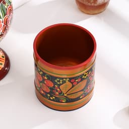 Банка для хранения сыпучих продуктов «Земляничка», кадочка средняя, 8.5×15 см, дерево, хохлома