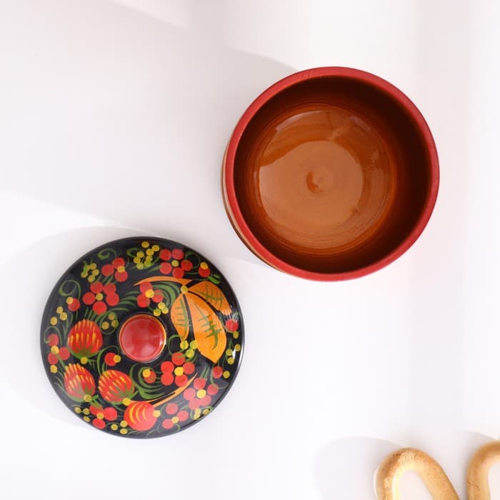 Банка для хранения сыпучих продуктов «Земляничка», кадочка средняя, 8.5×15 см, дерево, хохлома