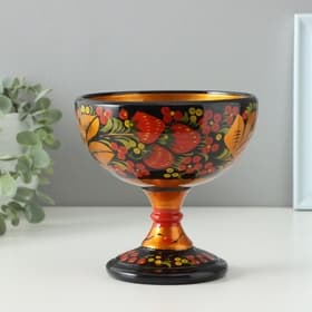 Конфетница на ножке, 14×14 см, дерево, хохлома