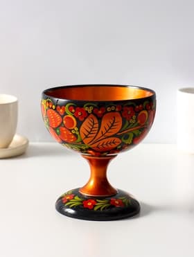 Конфетница на ножке, 14×14 см, дерево, хохлома
