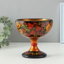 Конфетница на ножке, 14×14 см, дерево, хохлома