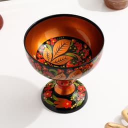 Конфетница на ножке, 14×14 см, дерево, хохлома