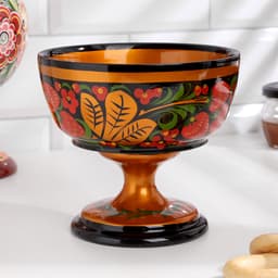 Конфетница на ножке, 14×14 см, дерево, хохлома