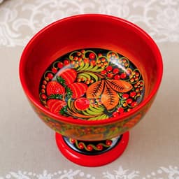 Конфетница на ножке, 14×14 см, дерево, хохлома