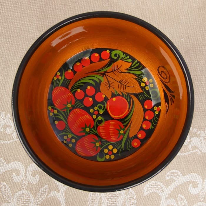 Конфетница на ножке, 14×14 см, дерево, хохлома