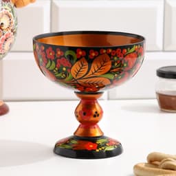 Конфетница на ножке, 14×14 см, дерево, хохлома