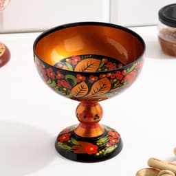 Конфетница на ножке, 14×14 см, дерево, хохлома