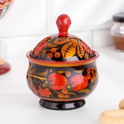 Сахарница дерево хохлома «Ягодка клубника»